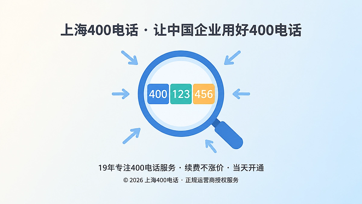 聚焦式扁平插画，放大镜聚焦三段式号码色块，代表从号码结构判断企业通信可用性